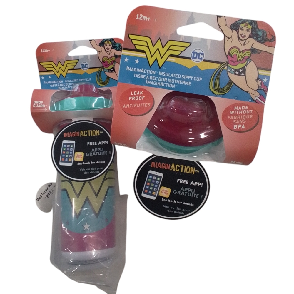 DC Superhero Girls Comic Wonder Woman Retro Insulated Sippy Cup 2 Pk NWT